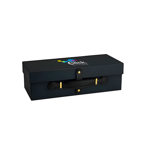 Caixa de presente premium rígida com alça, para vinho, Com dimensões de 33,5cm de comprimento, 11cm de largura e 10,2cm de profundidade, modelo liso, feita em papel de alta qualidade